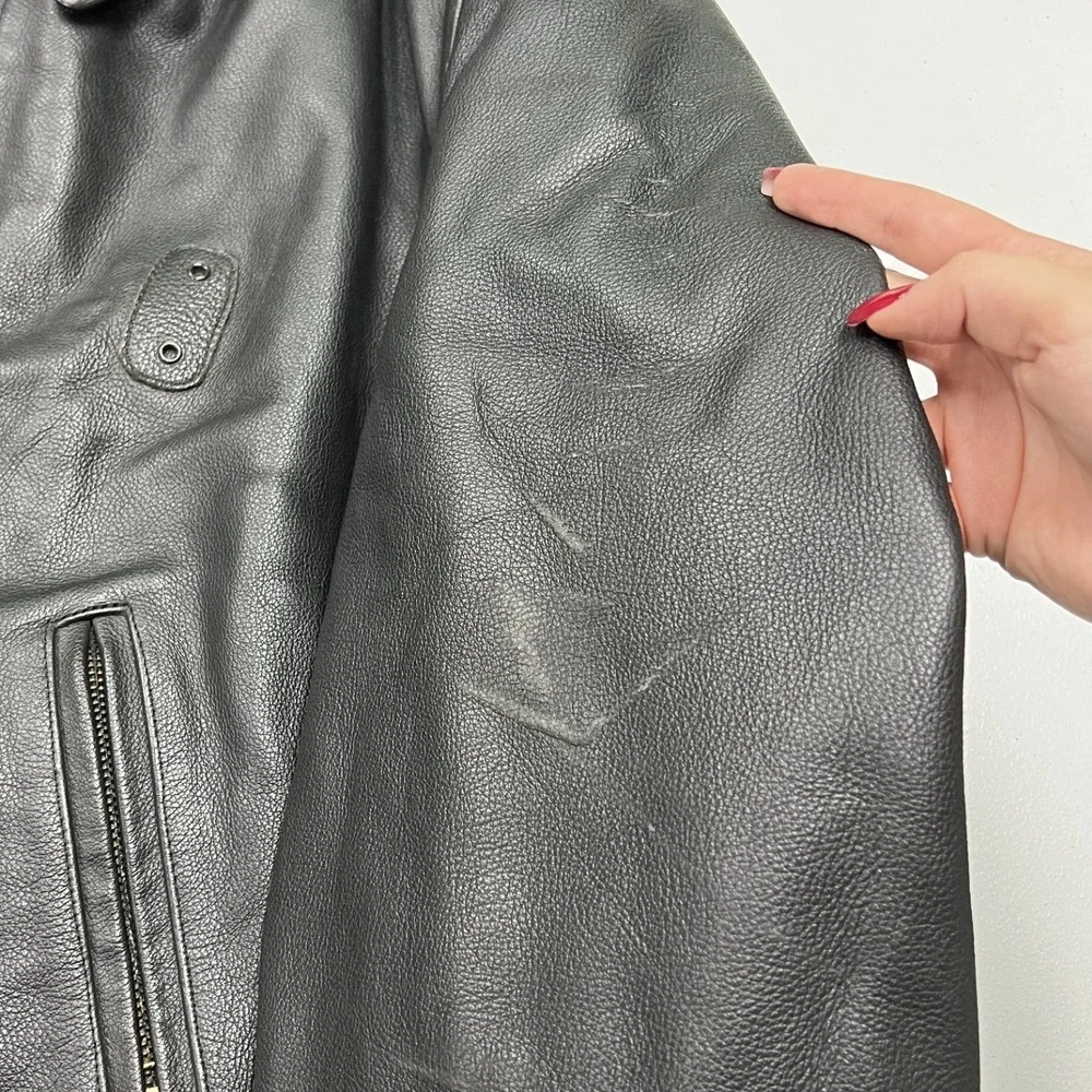 San Diego Leather Jacket Factory Biker Jacket Mens 46 L Black Side Lace USA Made